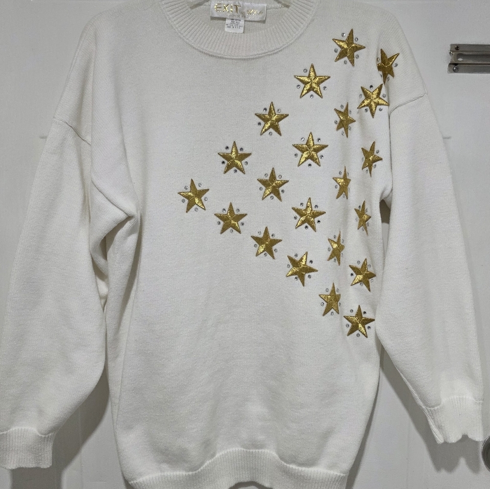 White Sweater with Gold Star Accents
